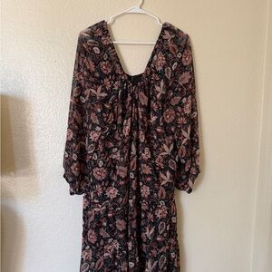 Madewell Black and Pink Floral Long Sleeve Dress
